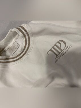 The Tortured Poets Department Cream Logo Sweatshirt with Taupe Stripe Collar